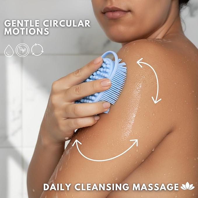 Silicone Body Scrubber for Shower - Gentle Exfoliating Back Scrubber with Soft Bristles - Avilana Premium Dual Sided Bath Brush Massage - Loofah Alternative for Sensitive Skin - Gift Women Men