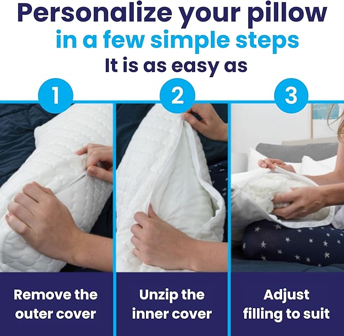 Sidney Sleep Mini Travel Size Neck Pillow - Knee, Back Lumbar and Support - Small Curved Pillow - 14 x 19 Inches - Adjustable Loft - Washable - Drawstring Backpack Included (White)