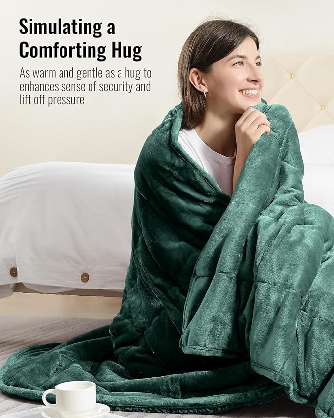 Uttermara Weighted Blanket for Adults, Double Size Heavy Blanket with Reversible Soft Shiny Velour Fleece and Cozy Warm Sherpa for Couch Bed, Calming and Relaxing, 48 x 72 inches 15 lbs in Green
