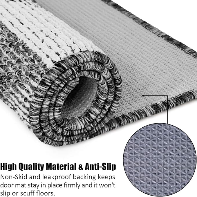 Indoor Doormat 32"x 48", Absorbent Front Back Door Mat Floor Mats, Rubber Backing Non Slip Door Mats Inside Mud Dirt Trapper Entrance Front Door Rug Carpet, Machine Washable Low Profile-Black Geome
