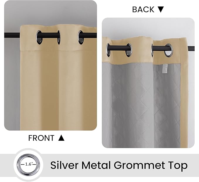Soundproof Curtains, Noice Reduction Grommet Full Blackout Thermal Curtains for Living Room, Bedroom(1 Panel,Beige,50" x 72")