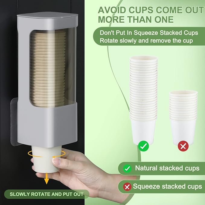 Chengu 2 Pieces Bathroom Cup Dispenser, Wall Mounted Pull Type Water Cup Holder Fits 3-5 oz Small Adhesive Dispenser with Paste Plate for Home, Bathroom, Office Hospital(Gray)