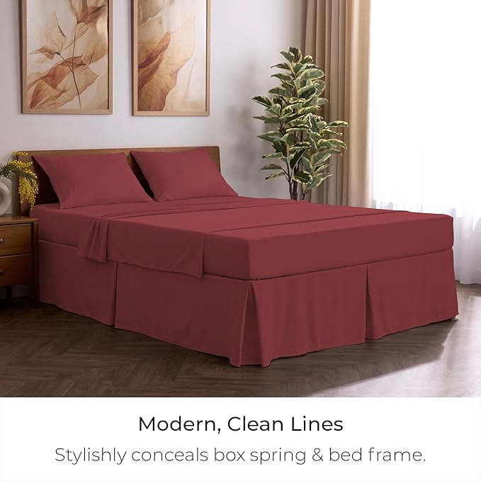 Mellanni Bed Skirt Cal King Size- Bed Skirting - 15-Inch Tailored Drop Pleated Dust Ruffle - Hotel Luxury Bedding - Wrinkle, Fade, Stain Resistant - 1 Bedskirt (Cal King, Brick Red)