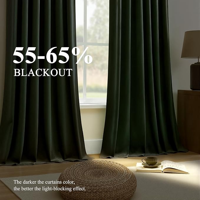 Sage Green Velvet Curtains 108 Inches Long for Bedroom, Luxury Room Darkening Thermal Insulated Blackout Curtains Luxury Window Drapes for Living Room, Back Tab Rod Pocket, W52 x L108, 2 Panels