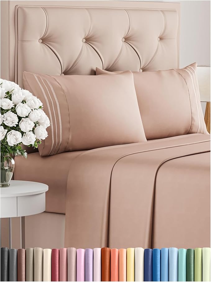 Cal King Size 4 Piece Sheet Set - Comfy Breathable & Cooling Bed Sheets Set - Hotel Luxury Bedding for Women, Men, Kids, Teens, Boys & Girls - Deep Pockets, Ultra-Soft, Wrinkle Free - Oeko-Tex - Mauve