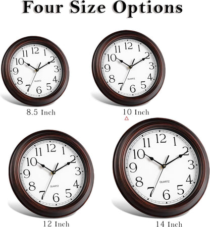Wall Clock 10 Inch Battery Operated Silent Non-Ticking Wall Clock Vintage Retro Rustic Style Decorative for Bedroom Living Room Kitchen Home Office (Bronze)