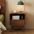 100% Solid Wood Nightstand, Walnut Night Stand with Drawer and Open Shelf, Mid Century Nightstand, Wooden Nightstands, Small Nightstands for Small Spaces Bedroom(Dark Black Walnut, 20.47" H)