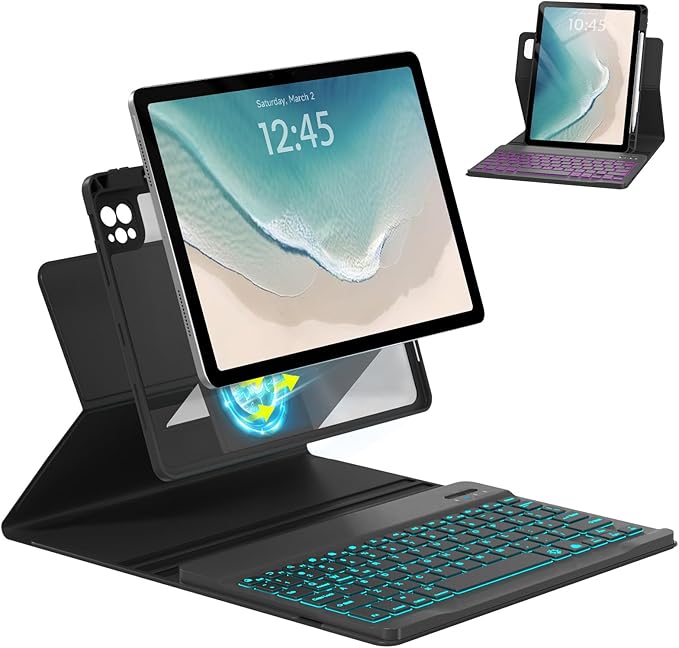 Magnetic Keyboard Case for iPad Air 5th 4th Generation 10.9 inch Pro 11 1st/2nd/3rd/4th, 7 Color Backlight BT Keyboard Folio with Pencil Holder 2022 2021 2020 2018 (Black