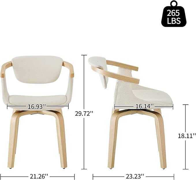 Art Leon Desk Chair No Wheels - Mid Century Modern Swivel Accent Chair, Fabric Upholstered Home Office Desk Chair for Small Spaces Living Room Bedroom, Off White