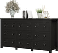 Dresser for Bedroom with 9 Drawers, Farmhouse Wood Chest of Drawers, Wide TV Stand Closet Storage Furniture with Metal Handle, Modern Clothes Organizer for Hallway, Living Room, Entryway, Black
