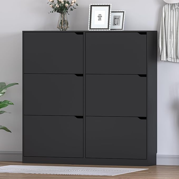 Shoe Cabinet with 6 Flip Drawers, Slim Narrow Shoe Storage Cabinet, Freestanding Shoe Organizer for Entryway, Hallway, Foyer