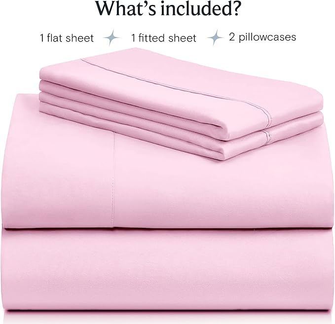 LuxClub 4 PC Sheet Set Bed Sheets Deep Pockets Eco Friendly Wrinkle Free Cooling Machine Washable Hotel Bedding Silky Soft - Powder Pink Full