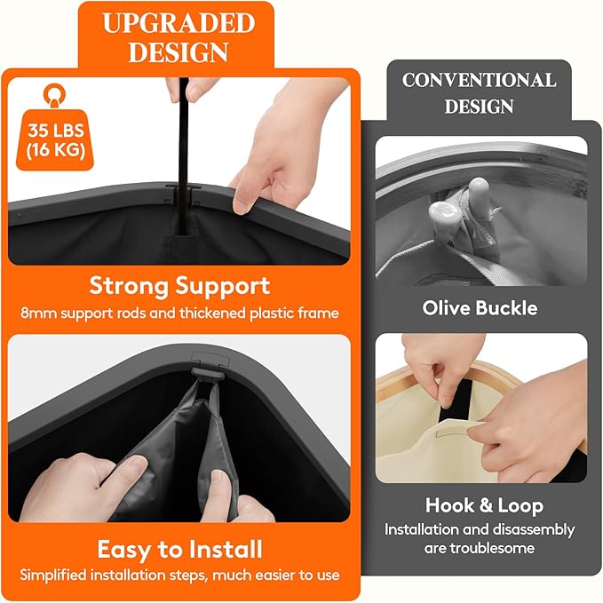 Lifewit 105L Laundry Basket with Lid, Large Laundry Hamper with Plastic Handles and Removable Bag, Foldable Tall Dirty Clothes Hampers for Laundry for Laundry Room, Bedroom, Bathroom, Dorm, Dark Gray