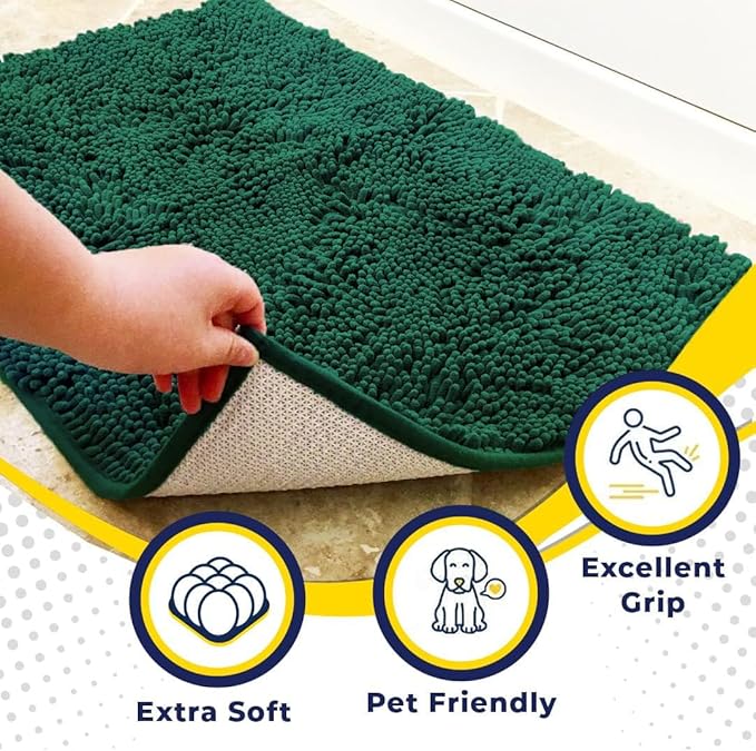 Muddy Mat® | Super Absorbent Door Mat Indoor, Microfiber Quick Dry Chenille Entryway Rug, Non-Slip Front Door Mat, Indoor Mats for Entryway, Machine Washable Pet Rug, Dark Green 24"x36"