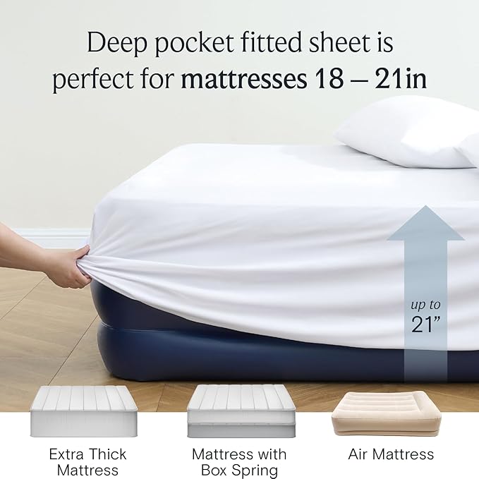 LuxClub 4 PC Extra Deep Pocket California King Sheet Set, Wrinkle Free Cooling Bed Sheets Hotel Bedding for Women, Men, Includes 1 Fitted Sheet, 1 Flat Sheet and 2 Pillowcases- White