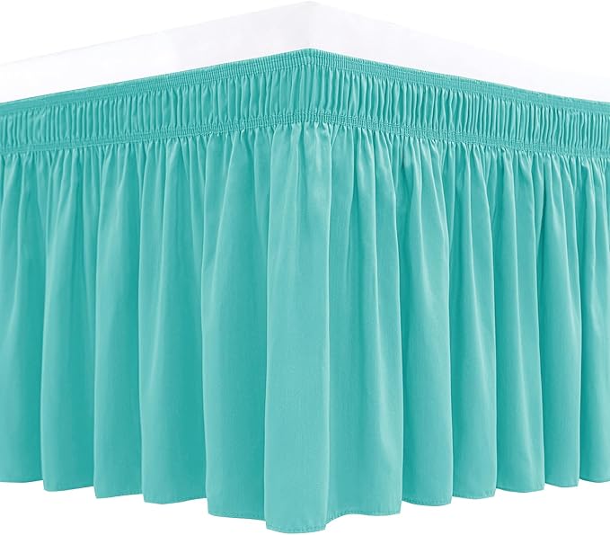Biscaynebay Wrap Around Bed Skirts for King & Cal King Beds 18" Drop, Aqua Adjustable Elastic Dust Ruffles Easy Fit Wrinkle Resistant Silky Luxurious Fabric Machine Washable