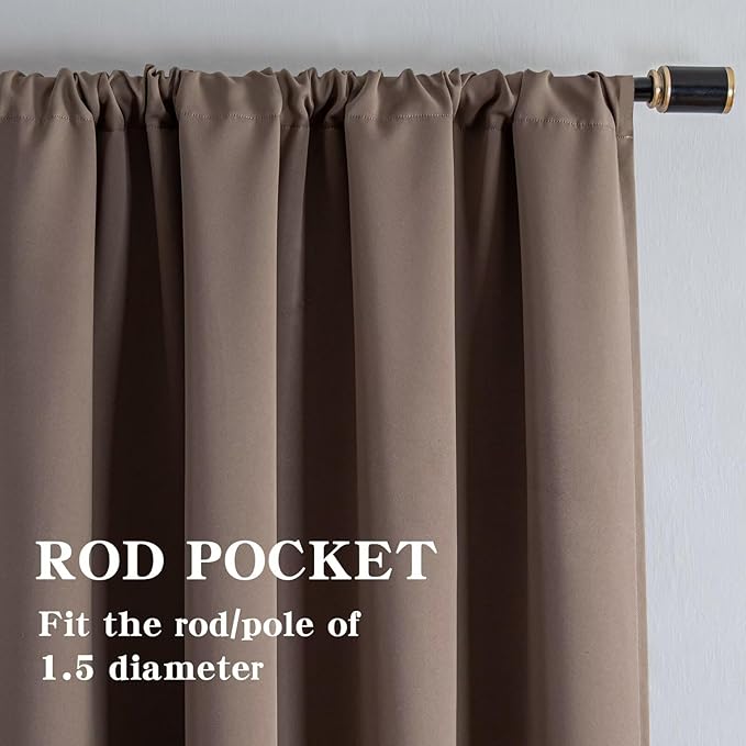 Blackout Curtains 96 Inches Long 2 Panels Set, Khaki Curtains Thermal Insulated Room Darkening Drapes for Bedroom, Rod Pocket Light Blocking Drapes Living Room Windows(52W × 96L, Khaki)