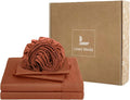 Linen World Queen Size 400TC Cooling Bed Sheet Set - 100% Organically Grown Viscose Sheets, Silky Soft & Breathable, Deep Pocket Fits Up to 16", 4-Piece Sheets with Pillowcases,Caremel