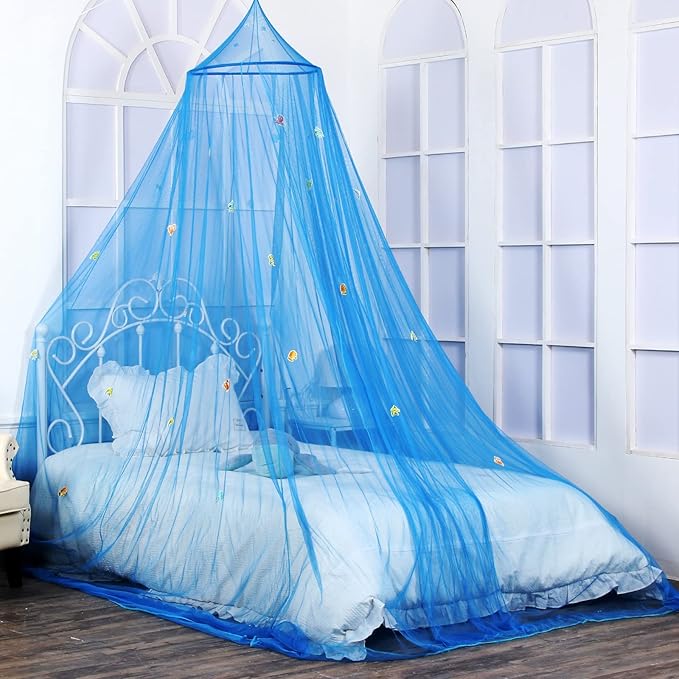 South to East Bed Canopy for Children with Glowing Marine Life, Blue Bed Curtains for Kids & Toddler Beds, Twin, Full & Queen, Mosquito Net Canopy for Boys Bedroom