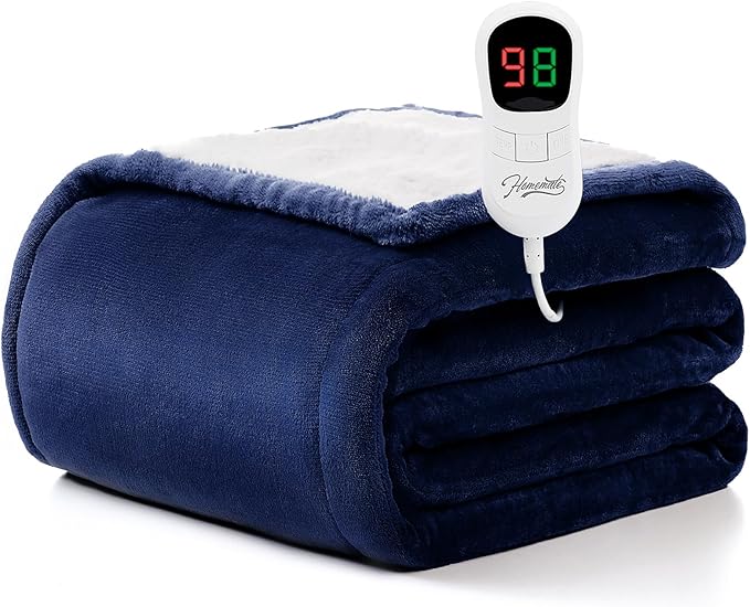 Homemate Electric Heated Blanket Full Size - 72"x84" Heating Blanket Full Size 1/2/4/6/8 Hours Auto-Off 10 Heat Level Over-Heat Protection Flannel Sherpa ETL Certification
