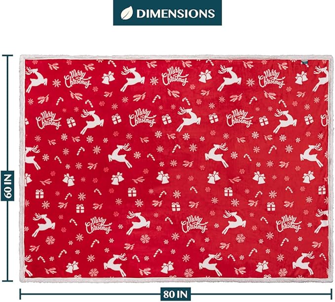 PAVILIA Red Reindeer Christmas Sherpa Throw Blanket, Ultra Soft Reversible Fleece Sherpa 60x80 Winter Blanket for Couch & Bed, Cozy Christmas Home Decor Holiday