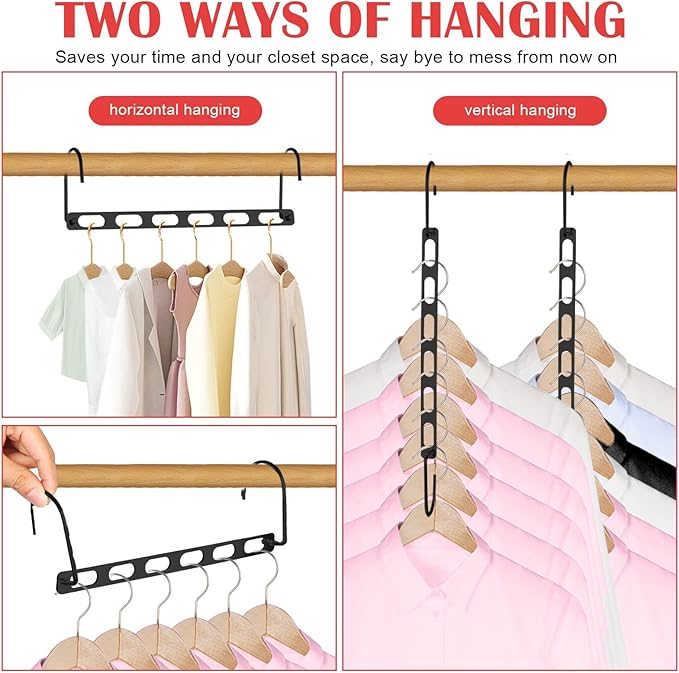 12 Pack Space Saving Hangers for Clothes, Collapsible Metal Hangers Organizer, Clothes Space Savers, Closet Organizers and Storage, Dorm Room Essentials, Black