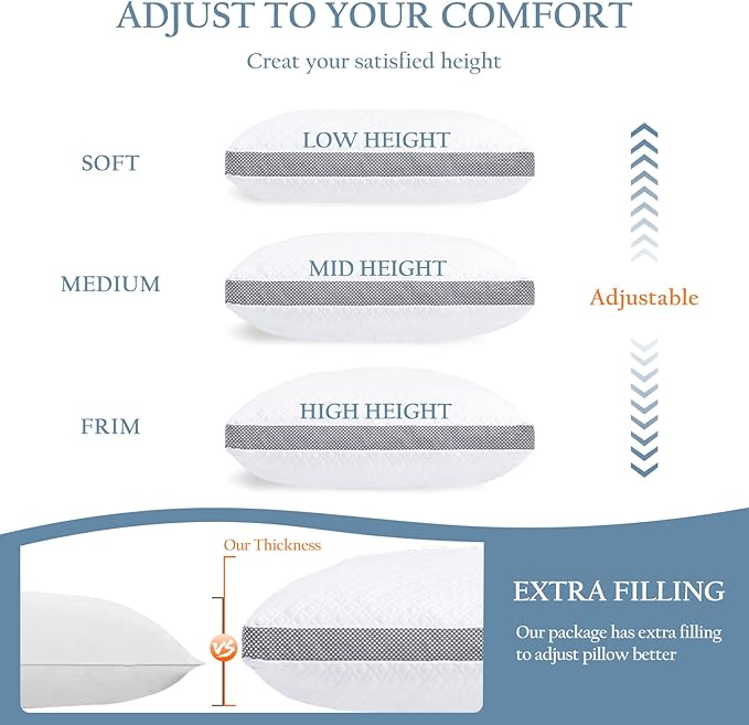 Tencel Queen Bed Pillows, Shredded Memory Foam Pillows, Adjustable Bed Pillow for Sleeping, 20"x30" Cooling Tencel Circular Knit Pillows for Side, Back, Stomach Sleepers（Pack of 1）