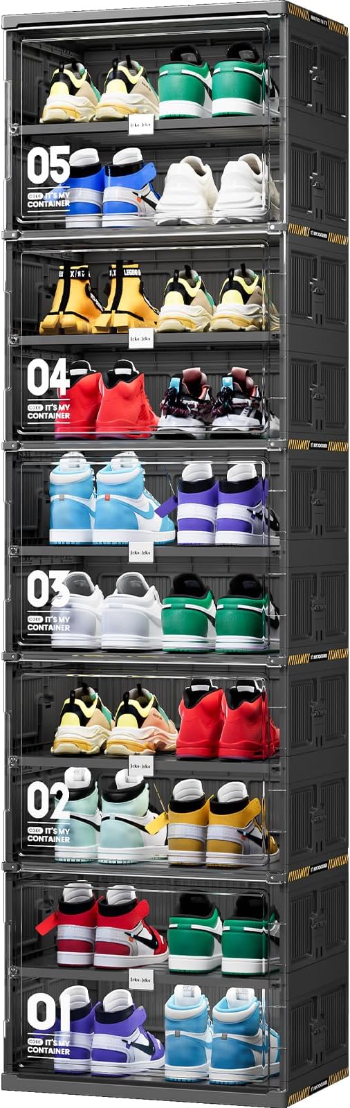 JEKO&JEKO 10-Tier Foldable Shoe Storage Cabinet with Magnetic Doors, Large Collapsible Shoe Rack Organizer for Entryway, Fits Up to 20 Pairs, Black