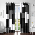Black Grey 100% Blackout Curtains for Bedroom 63 inch Long 2 Panels Set White Gray Modern Abstract Geometric Black Out Curtains Insulated Room Darkening Window Drapes for Living Room, 52Wx63L