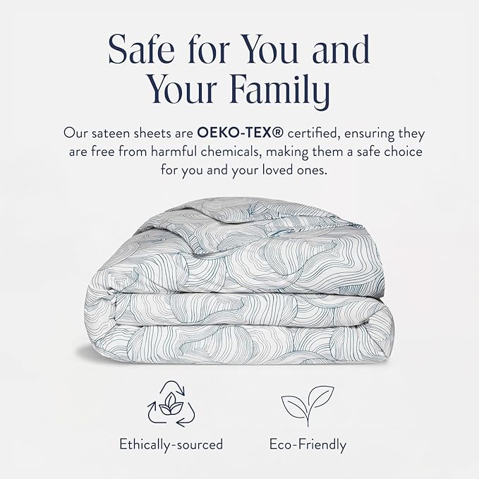 Brooklinen Luxury Sateen Duvet Cover - 100% Cotton, Full/Queen Size in Oyster Blue with Extra-Long Corner Ties and Button Closure - Best Full/Queen Duvet Covers