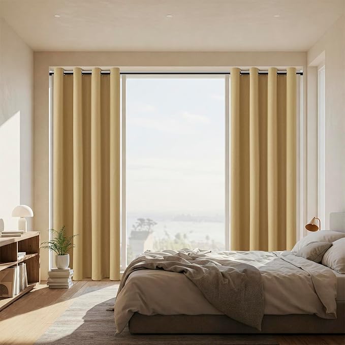 ChrisDowa 100% Blackout Mustard Yellow Solid Curtains 54 Inches Long 2 Panels for Bedroom Living Room,Farmhouse Room Darkening Thermal Insulated Soundproof Grommet Top Window Treatment Drapes,52x54