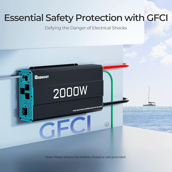 Renogy Inverter P2 2000 watt Pure Sine Wave Inverter, Solar Car Power Inverter 12V to 120V AC Converter for RV, Truck, Camping, Home Backup, Outdoor, Emergency, Off-Grid Living, 16.4FT Remote Control