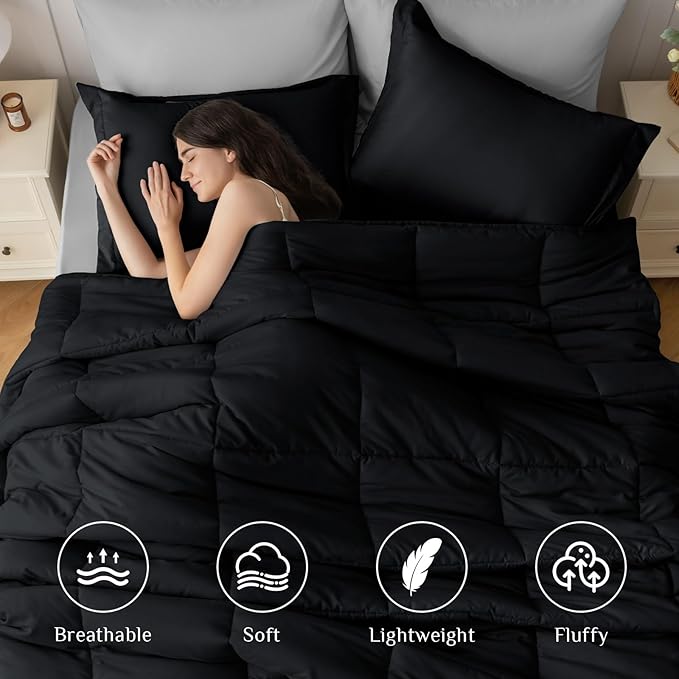 JOLLYVOGUE King Comforter Set, Ultra-Soft Bed in a Bag King Size 7 Pieces, Oeko-TEX Certified Bedding Set with Down Alternative Comforter, Sheets, Pillowcases & Shams, Black & Light Grey
