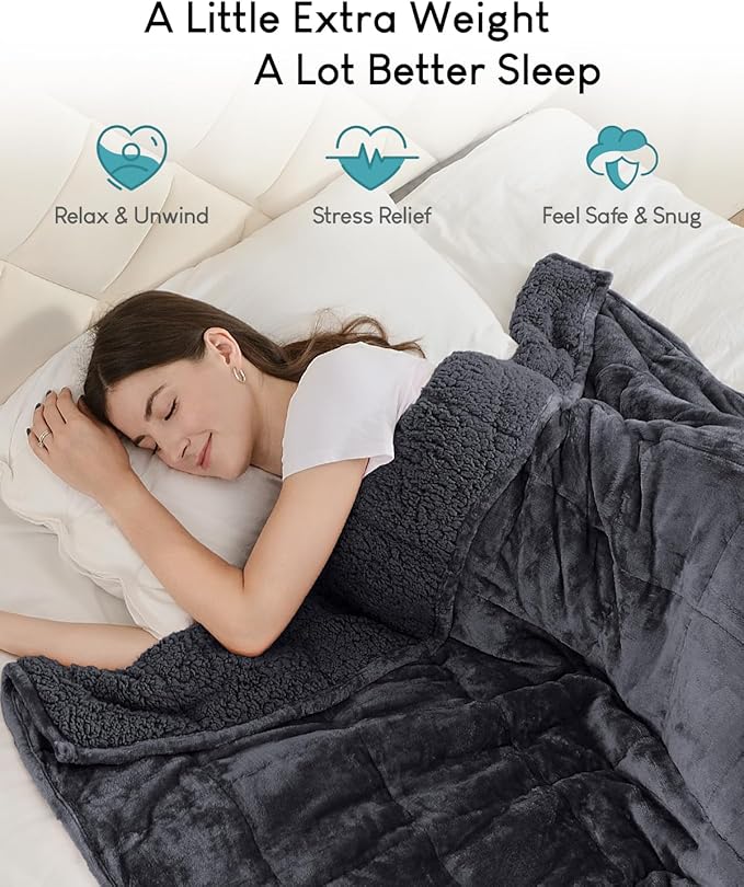 Cottonblue Sherpa Fleece Weighted Blanket 15 lbs for Adult, Soft Fuzzy Sherpa Fleece Weighted Blankets Full Size, Flannel Cozy Heavy Blankets for Sofa Bed, 48 x 72 inches, Dark Grey