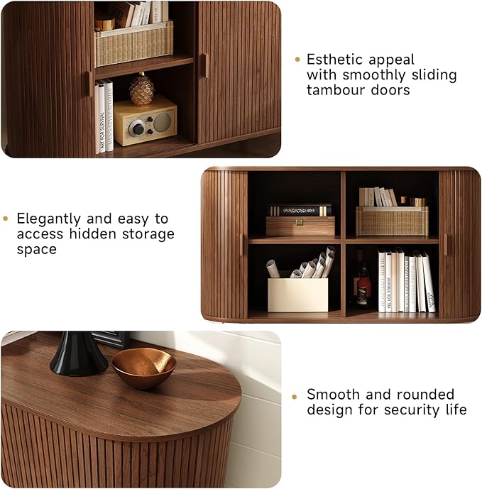 ONBRILL 48" Sideboard Buffet Cabinet with Storage, Storage Cabinet with Sliding Door & Adjustable Shelf, Modern Accent Coffee Bar Console Table for Kitchen, Entryway, Walnut
