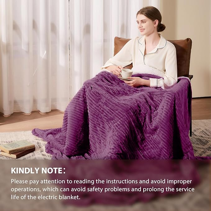Homemate Electric Heated Blanket Twin Size - 62"x84" Heating Blanket Twin Size 1/2/4/6/8 Hours Auto-Off 10 Heat Level Over-Heat Protection Soft Flannel Sherpa ETL Certification