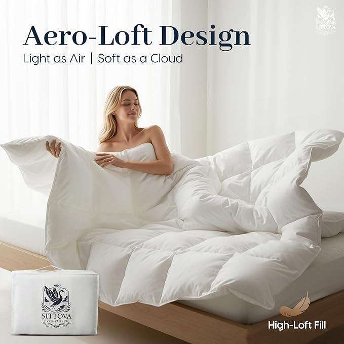 Goose Down Fiber Comforter Twin Size – All-Season Hotel Quality Duvet Insert, High Fill Power, Ultra Soft 100% Cotton, Box-Stitched, Breathable, Luxurious White Bedding,90"x 68"