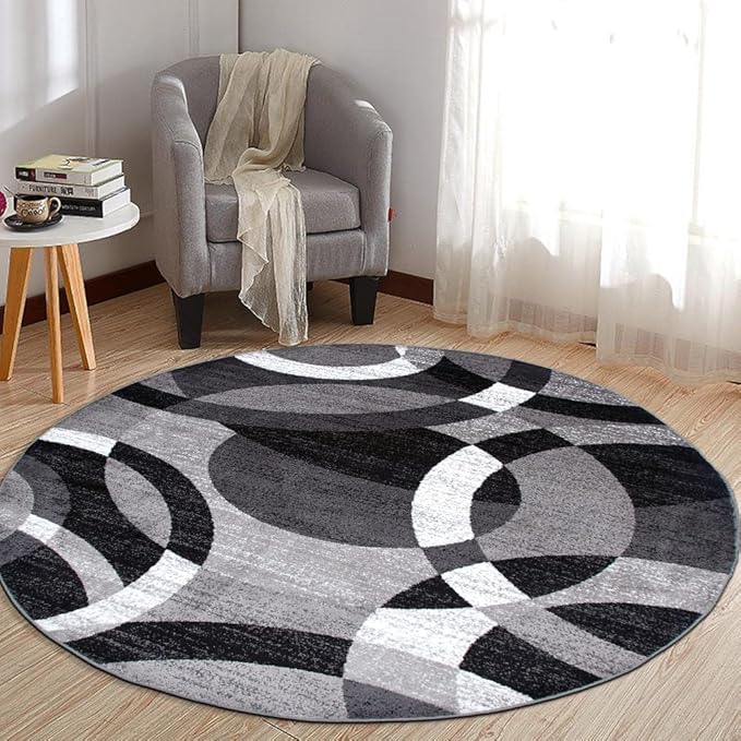 Rugshop Contemporary Abstract Circles Perfect for high Traffic Areas of Your Living Room,Bedroom,Home Office,Kitchen Area Rug 6'6" Gray (6' 6" Diameter)