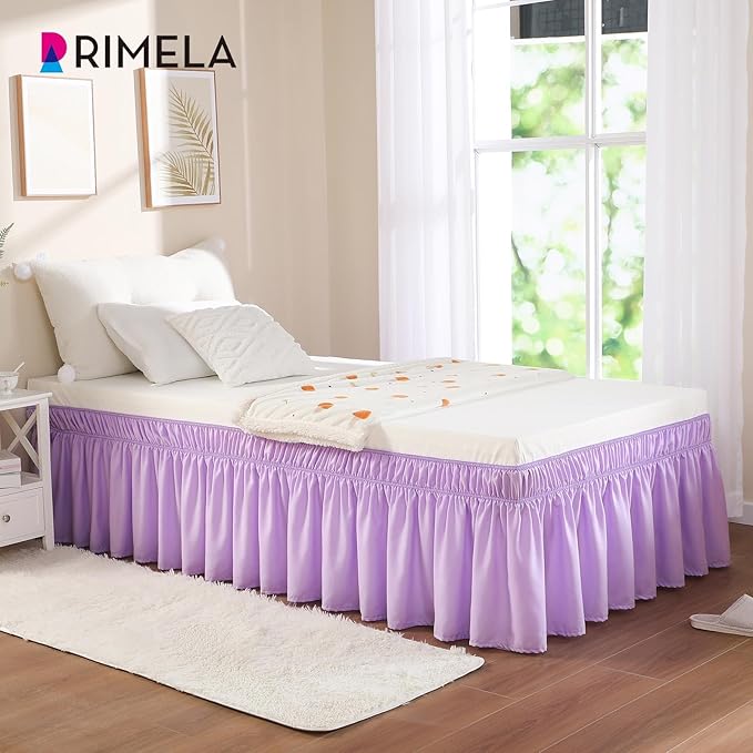 RIMELA Lilac Purple Bed Skirt Twin Size 15 Inch Drop, Elastic Bed Skirting for Bed Base and Frame, Bedding Dust Ruffle Easy to Install, Lightweight Wrap Around Adjustable Bedskirt