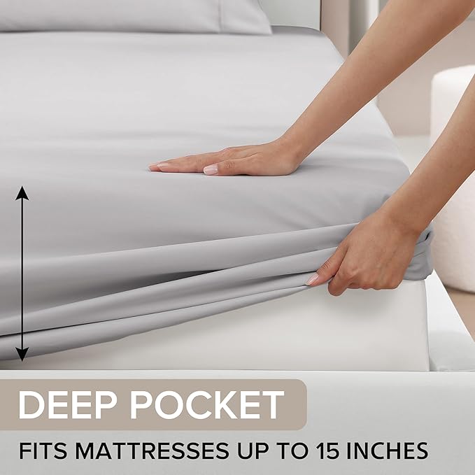 UGG Full Sheet Set 4-Piece Luxury Cooling Sheets Deep Pockets Premium Bedding with 2 Pillow Shams Hypoallergenic Machine Washable Soft Lightweight Bed Set for Bedroom, Full, Stone Grey (Hedi)