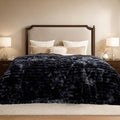 Cozy Bliss Faux Fur Throw Blanket for Couch, Cozy Warm Plush Striped Blanket for Sofa Bedroom Living Room, 108 * 90 Inches Tie-dye Black