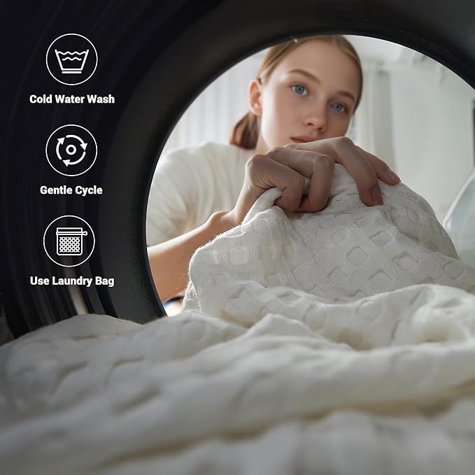 Aganear Waffle Blanket - Lightweight Breathable Summer Blanket of 50% Cotton and 50% Rayon Derived from Bamboo for Hot Sleepers Luxury Throws for Bed, Couch and Sofa,White,104x90 Inches