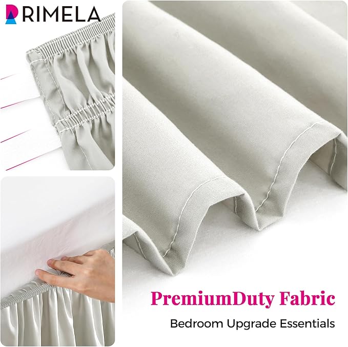 RIMELA Light Grey Bed Skirt Queen Size 15 Inch Drop, Wrap Around Elastic Bedskirt, Dust Ruffle for Adjustable Bed Base Machine Washable Easy to Install Bed Skirts