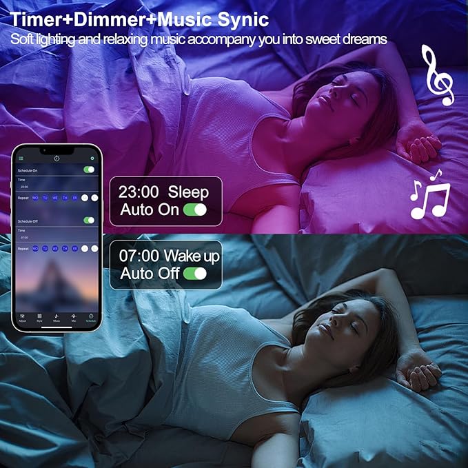 Motion Sensor LED Light Strip 19.68ft Under Bed Lights, RGB 3 Mode Motion Activated Bed Light with Music Sync and Timer, Dimmable Color Changing LED Lights Christmas Gift