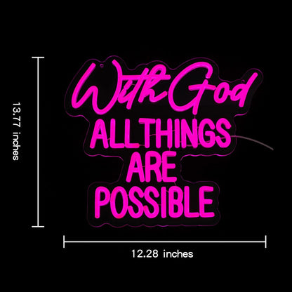 "With God All Things Are Possible" Neon Sign God Neon Light for Wall Decor Letter LED Neon Sign Pink LED Neon Light Dimmable Neon Signs for Bedroom Wedding Church Decoration