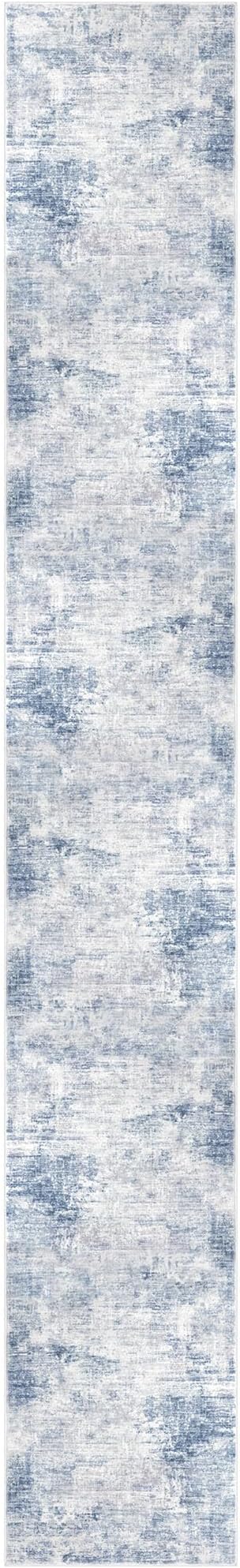 IOHOUZE Abstract Runner Rug 3x20 Ft Extra Long Washable Runners for Hallways, Non Slip Kitchen Runner Printed Faux Wool Entryway Runner Indoor, Modern Floor Carpet for Hall Stair, Light Blue White