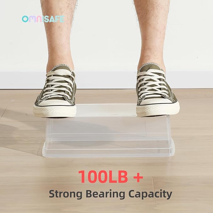 Stackable Plastic Storage Shoebox, BPA-Free Nestable Container with Latching Lid to Organize Shoes, See-Through Box for Home and Office, Multi-Purpose Clear Bins (12 Pack 6 Quart)