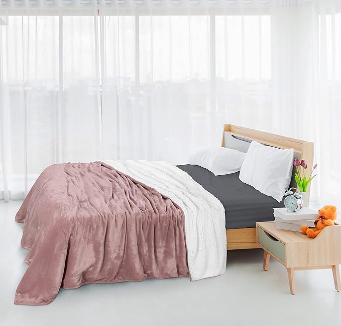 Utopia Bedding Sherpa Blanket Throw Size (Rose Pink, 50x60 Inches) - Soft Lightweight Plush Fleece Reversible Blanket for Bed, Sofa, Couch, Camping and Travel