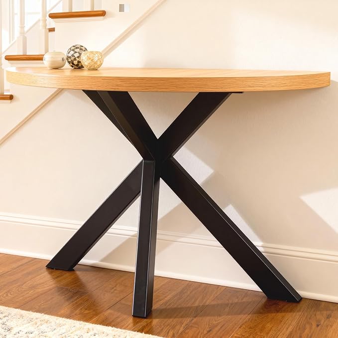 Half Moon Table for Small Spaces,45" Wood Entry Console Table with Adjustable Metal Legs,Hallway
