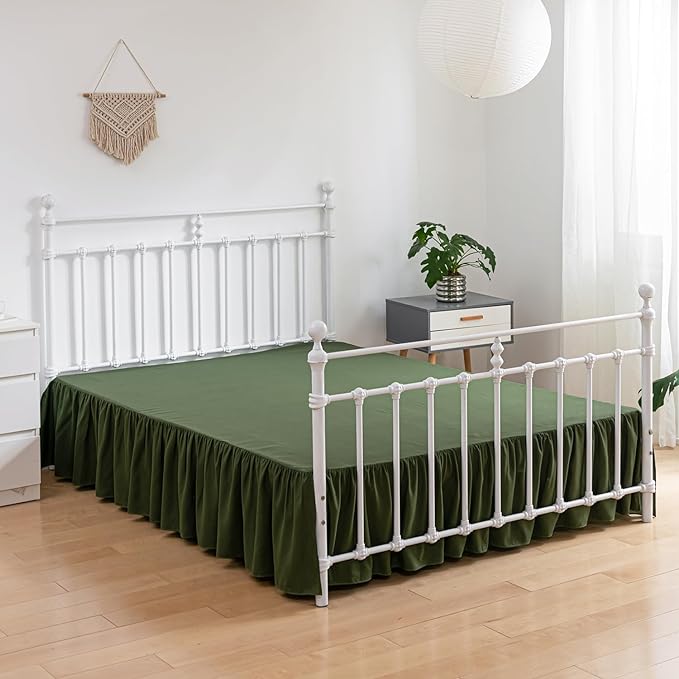 Bed Skirt Full Size Ruffled Bed Skirts with Split Corners, 12 Inch Drop Dust Ruffle Bed Skirt with Platform, Green, Full - 12" Drop